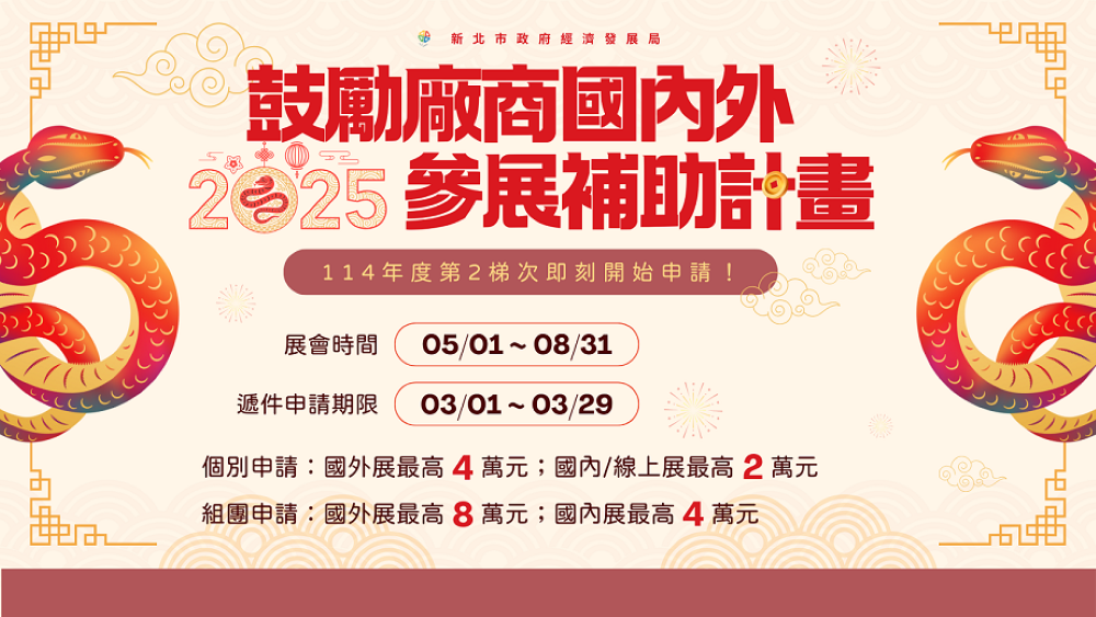 《圖說》114年度第2梯次參展補助於3月1日開放遞件申請。〈經發局提供〉