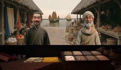 通過「時光之旅」網頁應用，與海上絲綢之路上的蘇州商人平安和阿拉伯商人艾哈邁德等角色互動。