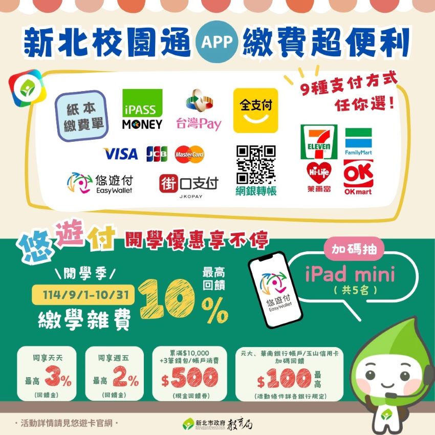 《圖說》新校園通APP繳費超便利海報。〈教育局提供〉
